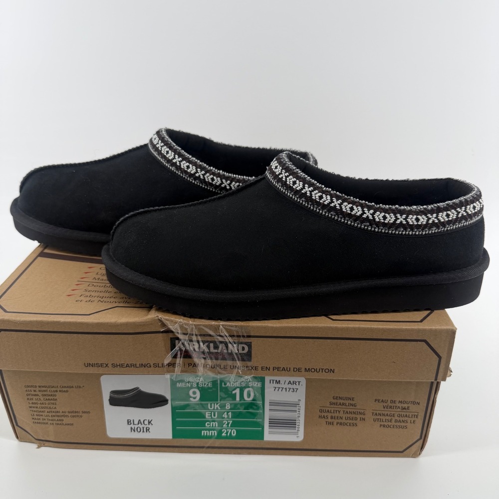 Kirkland Signature Unisex Shearling Slipper Black Mens 9 Womens 10 7771737 NEW